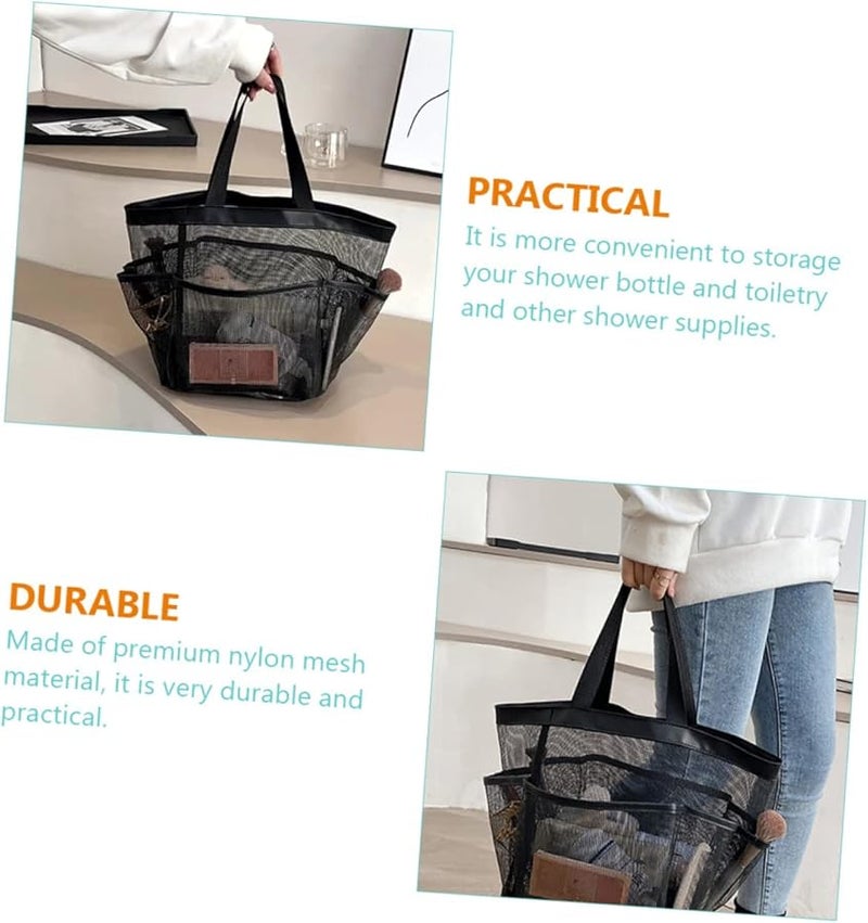 Large Capacity Mesh Beach Shower Tote Portable Toiletry Bag Black - Image 5